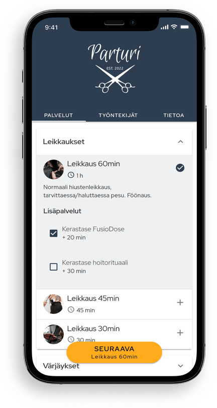 View of service selection on a Slotti booking page, displayed in a mobile device.